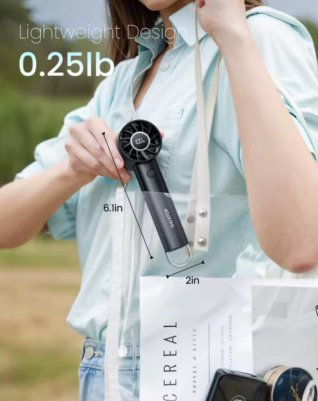 Portable Handheld Turbo Fan — 7-Hour Battery, 3 Speeds, USB-C